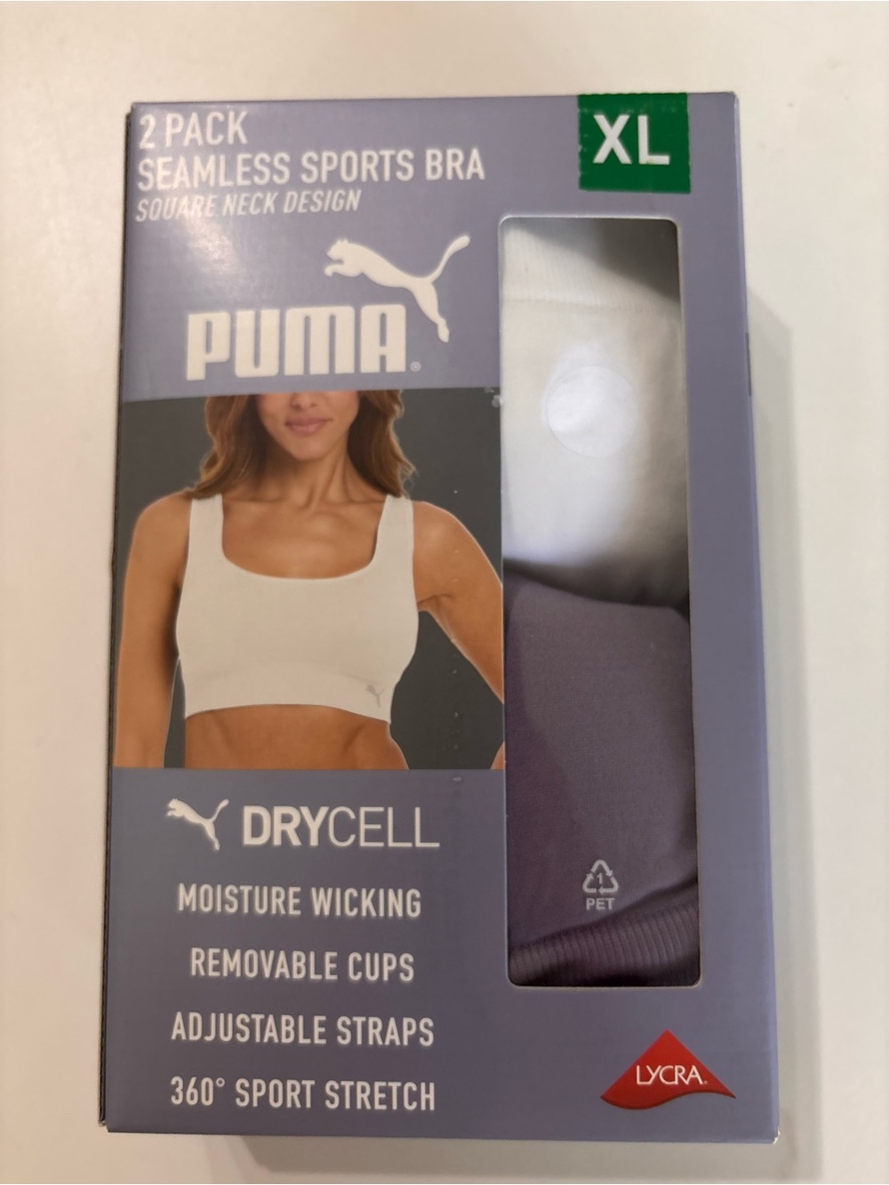 Puma 2-Pack Seamless Sports Bras — White & Light Purple extra large